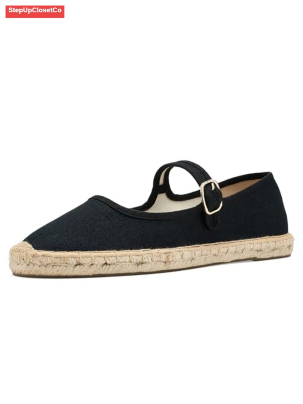 Women's Cotton Espadrille Mary Jane Flats - Jute Sole, Adjustable Buckle
